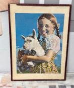 Vintage meisje met geit, glas glazen wanddecoratie 20x27cm, Huis en Inrichting, Ophalen of Verzenden, Zo goed als nieuw