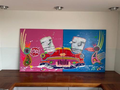 Unieke 2-luik vossie, Antiek en Kunst, Kunst | Schilderijen | Modern, Ophalen of Verzenden