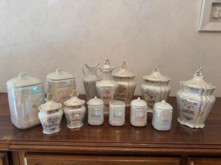 Porseleinen kruiden- en voorraadpotten set  (EPIAG), Antiek en Kunst, Antiek | Servies compleet, Ophalen