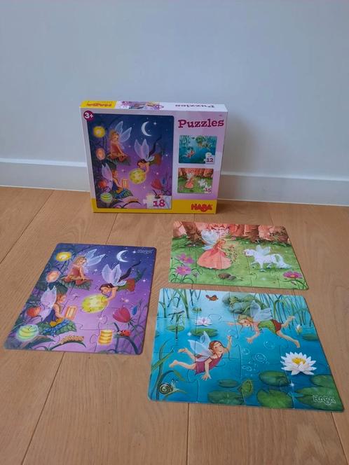 Haba • 3 puzzels • Feeën • 3+, Kinderen en Baby's, Speelgoed | Kinderpuzzels, Zo goed als nieuw, 2 tot 4 jaar, 10 tot 50 stukjes