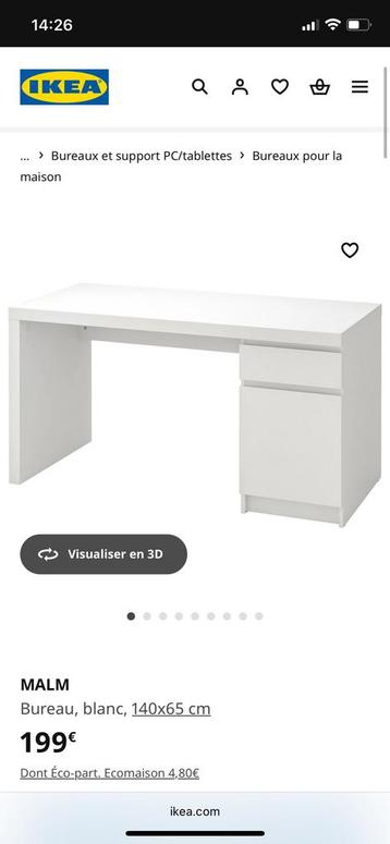 Bureau IKEA malm blanc, Huis en Inrichting, Bureaus, Ophalen, Gebruikt, Bureau