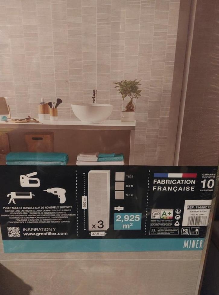 Lambris PVC Grosfillex Element Mineral stone tile S 11.7m², Bricolage & Construction, Plaques & Panneaux, Neuf, Autres matériaux