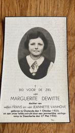 oorlogsslachtoffer, Oostende, 1940, Marguerite Dewitte, Verzamelen, Bidprentjes en Rouwkaarten, Verzenden, Bidprentje