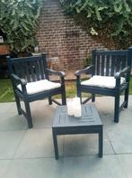 Mooie teak tafeltje met 2ruime stoelen, zware stoelen, Ophalen, Nieuw