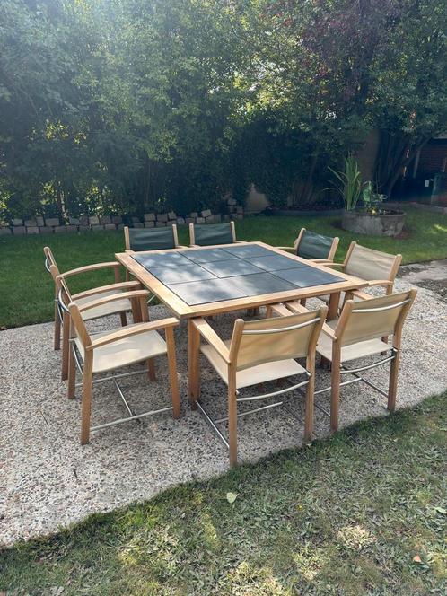 Gloster tuinset  teakhout met hardstenen tafelblad 8 stoelen, Tuin en Terras, Tuinsets en Loungesets, Tuinset, Teakhout, Ophalen