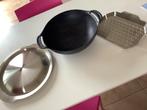 Wok Weber et panier vapeur neuf, Maison & Meubles, Fonte, Wok, Neuf