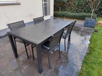 Tuintafel (Rivera) + 4 stoelen (Lazise) donkergrijs beschikbaar voor biedingen