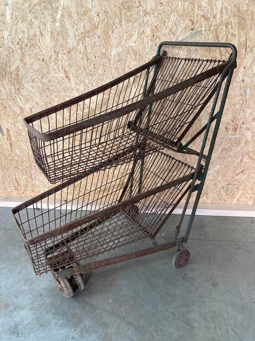 Vintage ijzeren boodschappenwagentje, Huis en Inrichting, Woonaccessoires | Krantenbakken en Lectuurbakken, Gebruikt, Ophalen