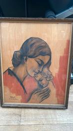 Art-deco schilderij “moederliefde” get. Robert Van de Velde, Ophalen