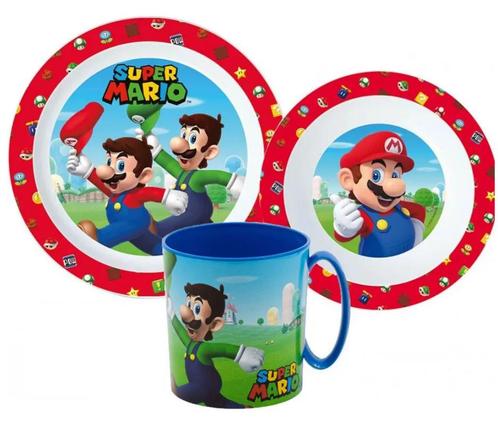 Super Mario Kinderservies met Mok - Magnetron, Kinderen en Baby's, Overige Kinderen en Baby's, Nieuw, Ophalen of Verzenden