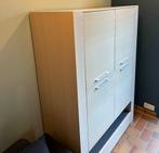 Hoge kast met glazen leggers, Huis en Inrichting, Ophalen, Gebruikt, 100 tot 150 cm, Glas