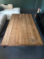 Salontafel volle eik en smeedijzer, Huis en Inrichting, Tafels | Salontafels, Ophalen, Gebruikt, Warm strak, Eikenhout