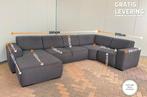 GRATIS LEVERING HEEL BE Grote Stoffen Grijs U Bankstel, Huis en Inrichting, Hoekbank, 300 cm of meer, Ophalen of Verzenden, Zo goed als nieuw
