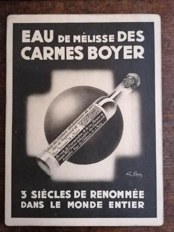Ancienne publicité cartonnée"Eau de mélisse des Carmes Boyer