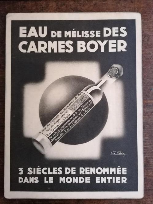 Oude kartonnen advertentie "Eau de melissa des Carmes Boyer, Verzamelen, Merken en Reclamevoorwerpen, Ophalen of Verzenden