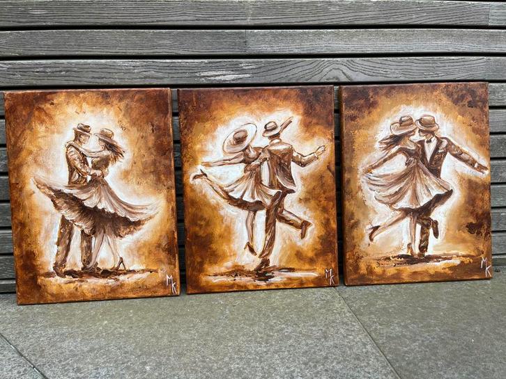 Schilderij 3 luik dansen Mk Art, Antiek en Kunst, Kunst | Schilderijen | Modern, Ophalen of Verzenden