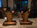 Art deco - Set van 2 vintage houten kandelaars - retro, Ophalen of Verzenden