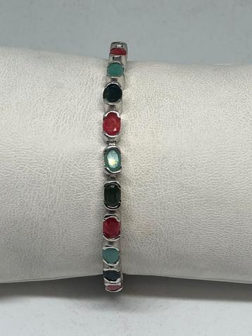 Zilveren Armband met Smaragd, Robijn en Saffier beschikbaar voor biedingen