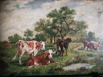 Koeien, olieverf, H. W. Van Rijswijck, 1904. beschikbaar voor biedingen