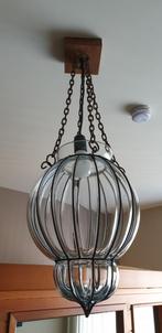 Hanglamp glas in metalen construct roest., Enlèvement, Utilisé, Métal