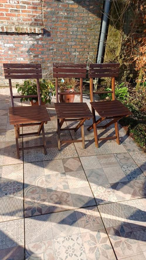 4 terrasstoelen in donker hardhout, Tuin en Terras, Tuinstoelen, Gebruikt, Inklapbaar, Ophalen