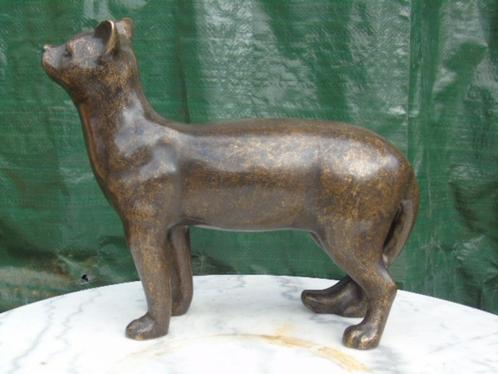 standbeeld van een grote kat die loopt in gepatineerd brons., Tuin en Terras, Tuinbeelden, Nieuw, Dierenbeeld, Overige materialen