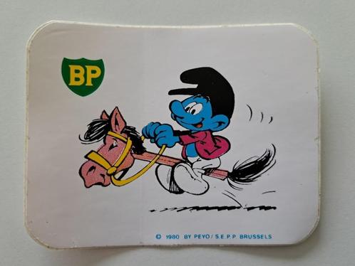 Autocollant vintage - Les Schtroumpfs BP - Equitation, Collections, Autocollants, Comme neuf, Bande dessinée ou Dessin animé, Enlèvement ou Envoi