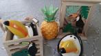 Vrolijke decoratie 6 stuks toekans, houtsnijwerk, ananas, Ophalen of Verzenden, Nieuw