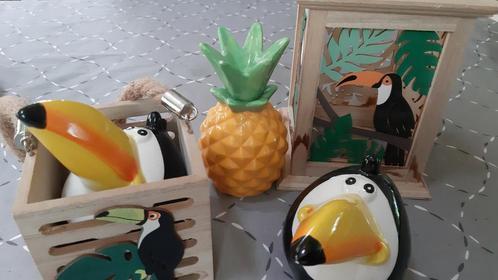 Vrolijke decoratie 6 stuks toekans, houtsnijwerk, ananas, Huis en Inrichting, Overige Huis en Inrichting, Nieuw, Ophalen of Verzenden