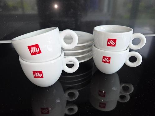 4 Illy cappuccino kopjes en schoteltjes, Verzamelen, Porselein, Kristal en Bestek, Zo goed als nieuw, Kop en/of schotel, Porselein