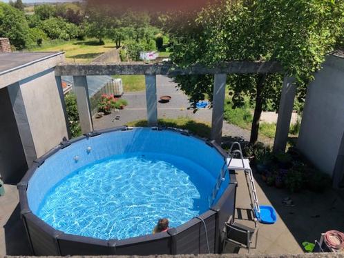 Intex Graphite Grey Panel zwembad rond-478x124 cm+toebehoren, Tuin en Terras, Zwembaden, Gebruikt, Opzetzwembad, 120 cm of meer