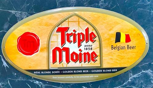 Triple Moine bierbord 46 x 24cm, Verzamelen, Biermerken, Zo goed als nieuw, Reclamebord, Plaat of Schild, Overige merken, Ophalen of Verzenden
