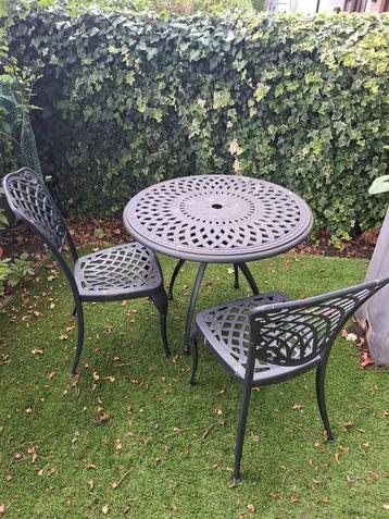 Ronde tuintafel + 2 stoelen (90 cm) - zandgegoten aluminium beschikbaar voor biedingen