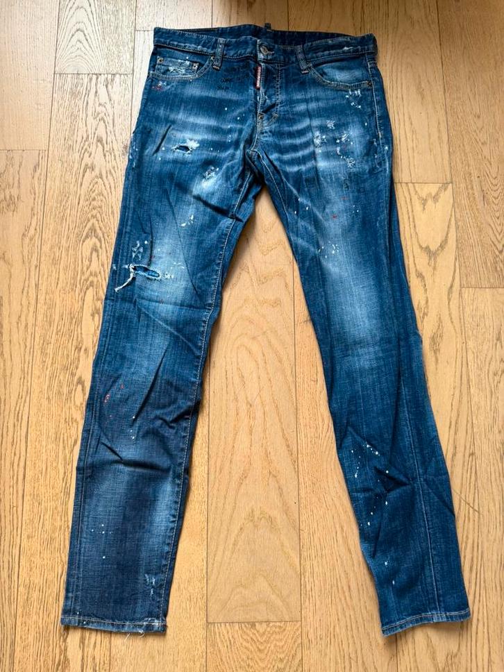Dsquared Blue Jeans Red Specks Slim Fit Size 48, Kleding | Heren, Spijkerbroeken en Jeans, Gedragen, Overige jeansmaten, Blauw