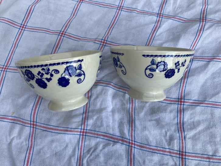 4 spoelkommen wit/blauw + effen bruin (leuk voor nootjes,..), Huis en Inrichting, Keuken | Servies, Zo goed als nieuw, Kom(men)