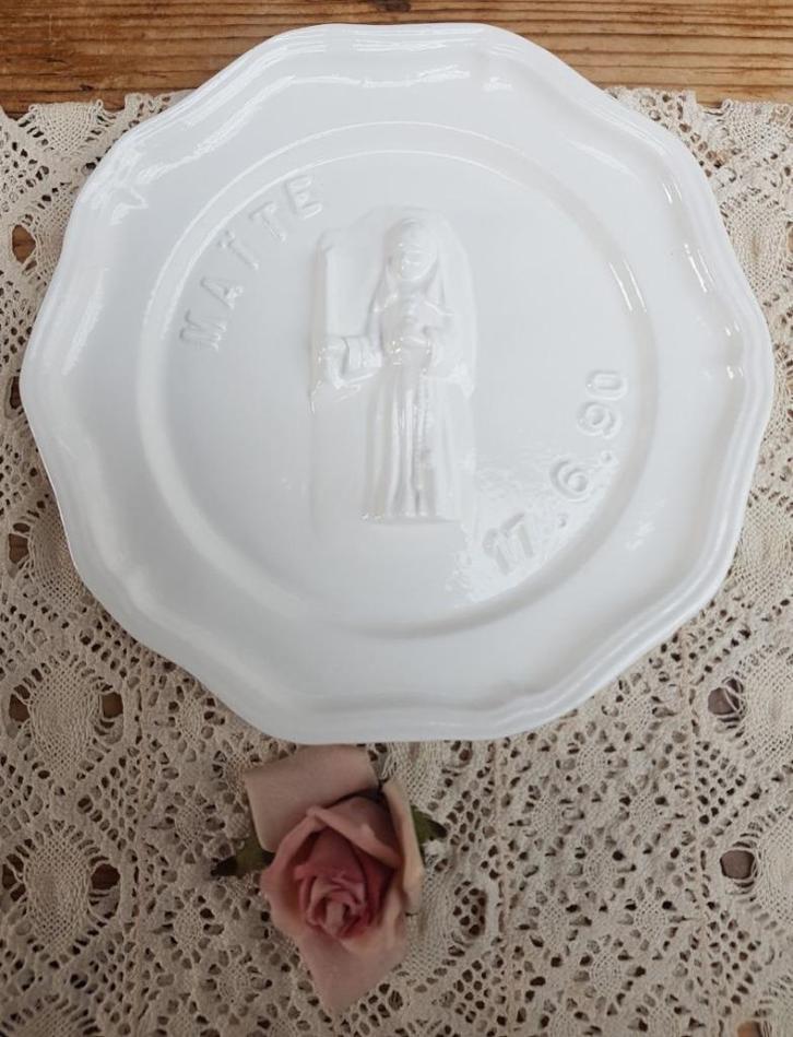 Frans wit gietijzeren communie bord, Maïte, 17- 06 -'90, Antiek en Kunst, Curiosa en Brocante, Ophalen of Verzenden