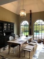 tafel eik rustiek met bijhorende bank en stoelen, Huis en Inrichting, Ophalen, Gebruikt, 200 cm of meer, 50 tot 100 cm