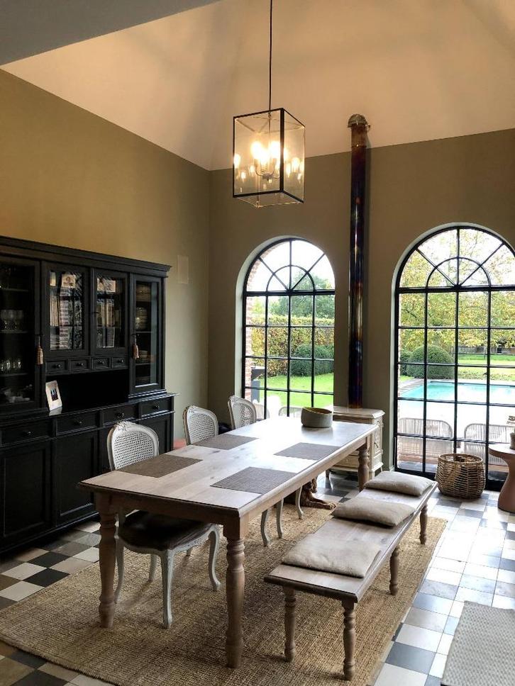 tafel eik rustiek met bijhorende bank en stoelen, Huis en Inrichting, Tafels | Eettafels, Gebruikt, 50 tot 100 cm, 200 cm of meer