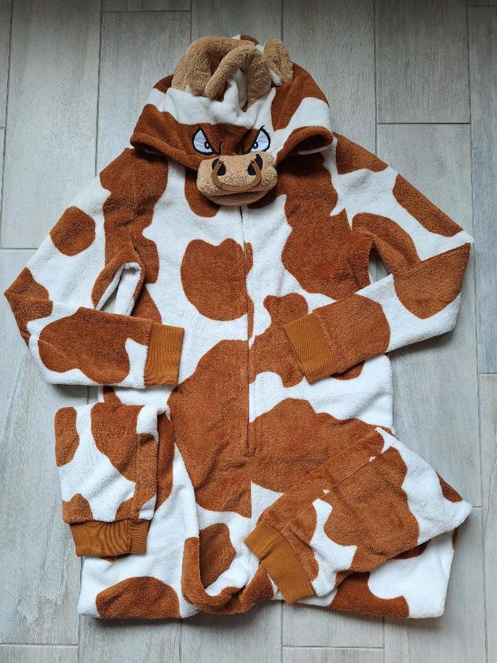 ★ M158 - Onesie stier Fish & Chips, Kinderen en Baby's, Kinderkleding | Maat 158, Zo goed als nieuw, Jongen, Nacht- of Onderkleding