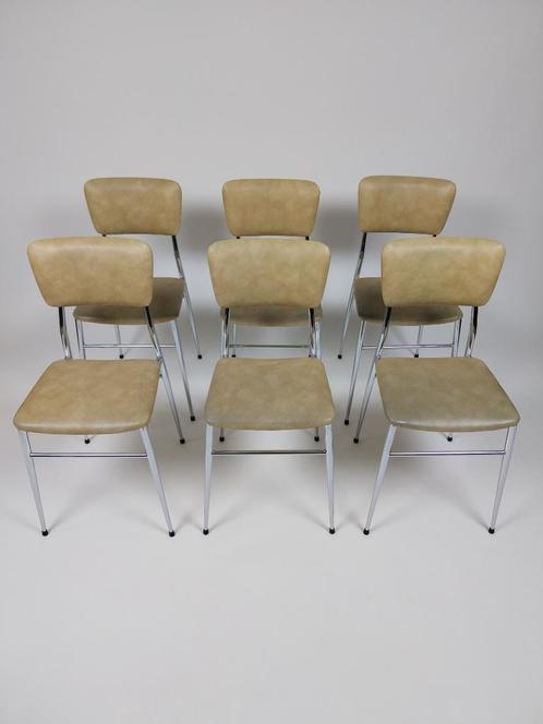 6 x Vintage Stoelen in Skai Leer, Jaren 70, Huis en Inrichting, Stoelen, Gebruikt, Vijf, Zes of meer stoelen, Leer, Metaal, Overige kleuren