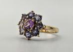 Gouden Vintage ring met tanzaniet en amethist. 2024/138., Handtassen en Accessoires, Ringen, Paars, Ophalen of Verzenden, Zo goed als nieuw
