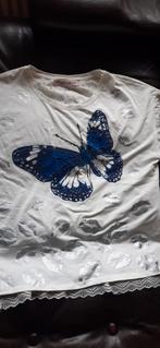 T-shirt blanc non porte avec papillon bleu, taille X/Xl, Kleding | Dames, ANDERE, Wit, Maat 42/44 (L), Nieuw