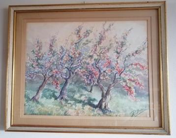 Aquarel van R. Demol (Sint-Pieters-Woluwe) "Bloesem" beschikbaar voor biedingen