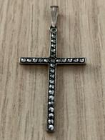 Pendentif croix en argent et brillants, Handtassen en Accessoires, Antieke sieraden, Hanger, Met edelsteen, Zilver, Ophalen