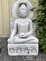 Boeddha op troon white wash, vol steen., Nieuw, Steen, Ophalen of Verzenden