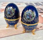 2X antiek Porseleinen Faberge Ei cobalt blauw Gesigneerd, Antiek en Kunst, Ophalen of Verzenden
