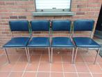 4 chaises vintage en métal chromé et skai, Ophalen, Gebruikt, Blauw, Vintage