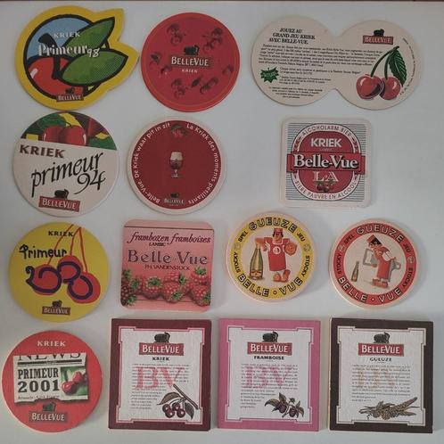 bierviltje belle vue BV kriek framboise gueuze bierkaartjes, Verzamelen, Biermerken, Zo goed als nieuw, Viltje(s), Overige merken