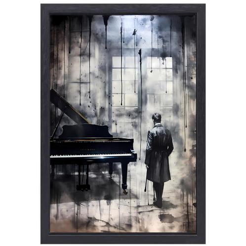 Toile piano noir et blanc + cadre à pâtisserie 50x70cm, Maison & Meubles, Accessoires pour la Maison | Peintures, Dessins & Photos