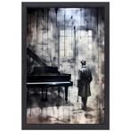 Toile piano noir et blanc + cadre à pâtisserie 50x70cm, Envoi, Création originale, 50 à 75 cm, 50 à 75 cm